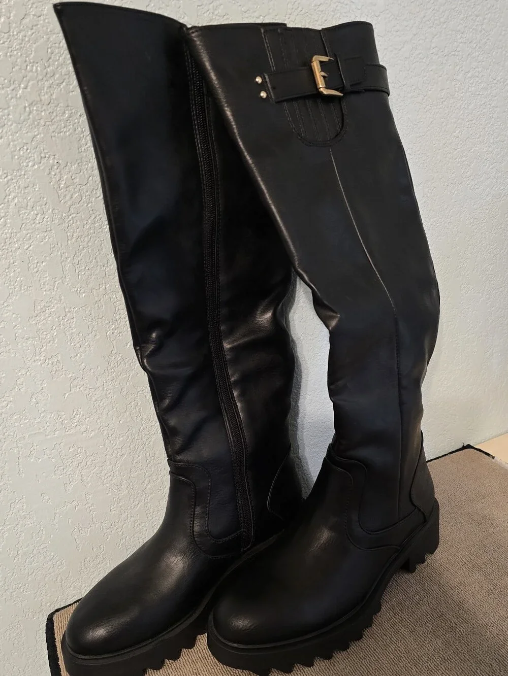 NWOT Black Women's Tall Buckle Boots